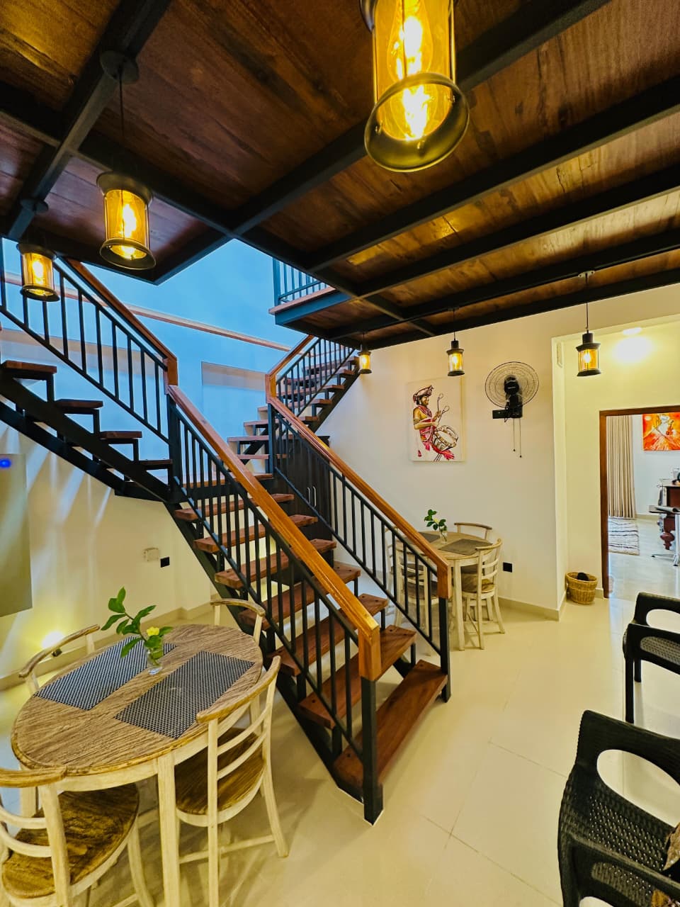 Forever Life Ampitiya interior dining space and timber stairway