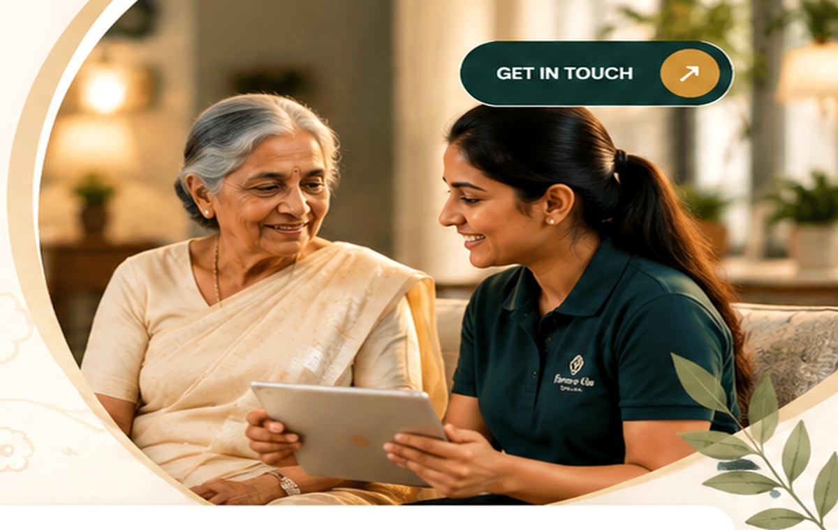 Carer talking with a senior resident